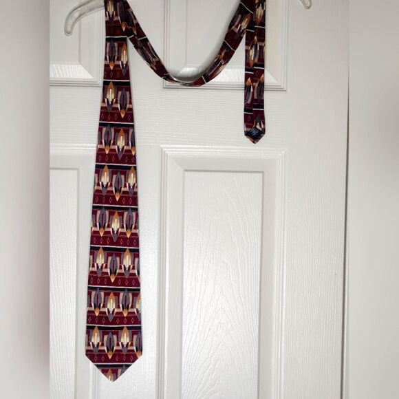 Zylos George Machado Multicolred 100% SILK Geometric  Italian Print 53"×4"  Tie - Picture 1 of 4